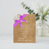 4x5 Carte de remerciements PLAT Purple Burlap Lace (Debout devant)