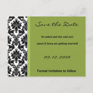 4x5 Enregistrer la carte Date - Black Damask & Gre