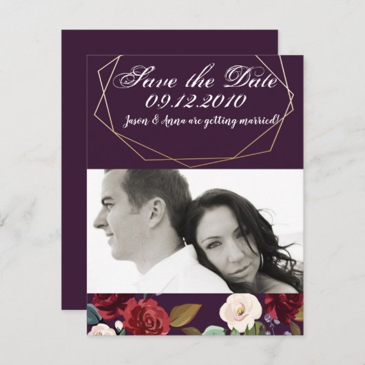 4x5 Enregistrer la carte Date Plum Purple Rose Gol (Devant / Derrière)