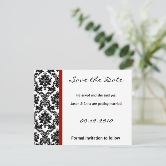 4x5 Enregistrer la carte de date - Black Damask & (Debout devant)