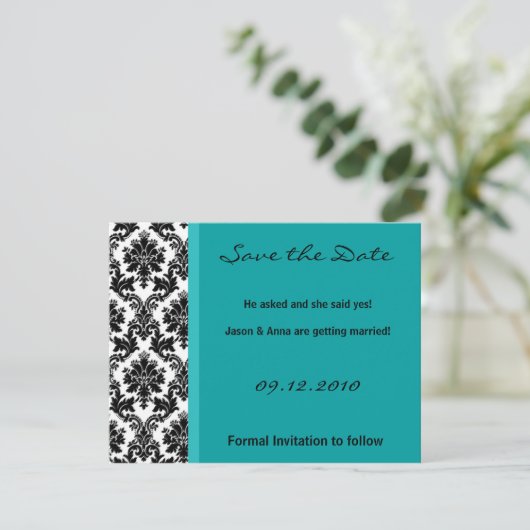 4x5 Enregistrer la carte de date - Black Damask & (Debout devant)