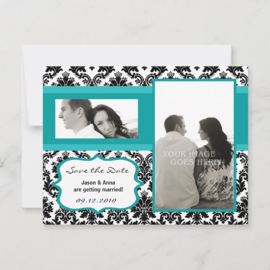 4x5 Enregistrer la carte de date - Black Damask & (Devant)