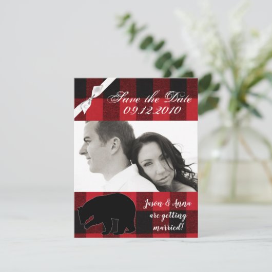 4x5 Enregistrer la carte de date Red Buffalo Plaid (Debout devant)