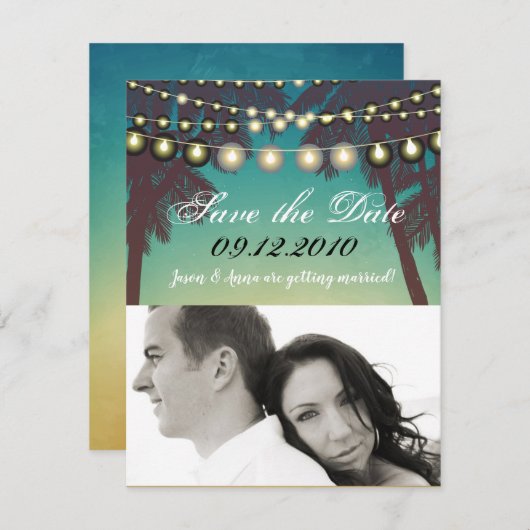 4x5 Enregistrer la date Carte Beach Sunset Palm Tr (Devant / Derrière)