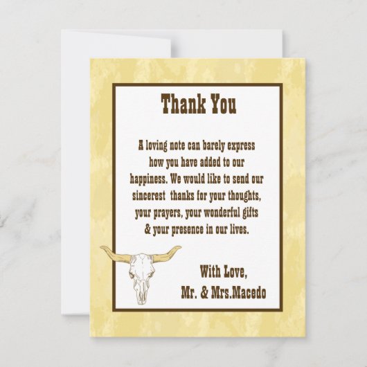 4x5 FLAT Bedankkaart Cowboy Rodeo Steer Skull T (Voorkant)