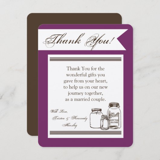 4x5 FLAT Bedankkaart Mason Jar Country Rustic (Voorkant / Achterkant)