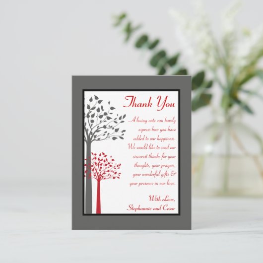 4x5 FLAT Bedankkaart Winter Grijs/Rode Boom (Staand voorkant)