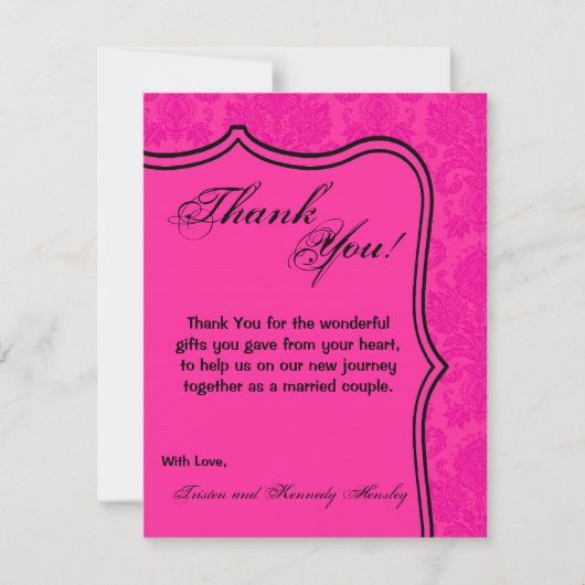 4x5 FLAT Bedankt Card Hot Pink Black Damask Kant (Voorkant)
