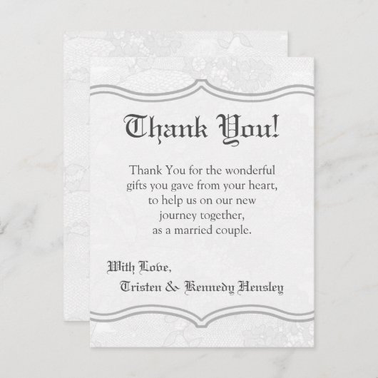 4x5 FLAT Bedankt Kaart Country White Lace Print (Voorkant / Achterkant)