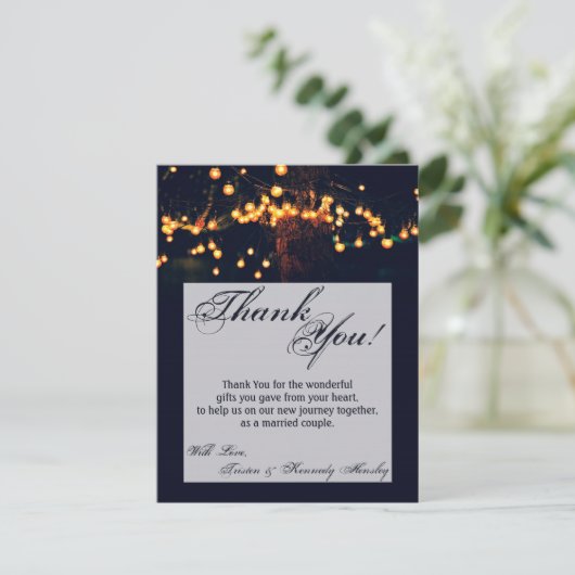 4x5 FLAT Bedankt Kaart Oak Tree String Lights Nig (Staand voorkant)