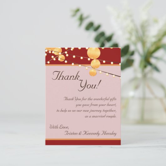 4x5 FLAT Bedankt Kaart Papieren Lantaarns op Rood (Staand voorkant)