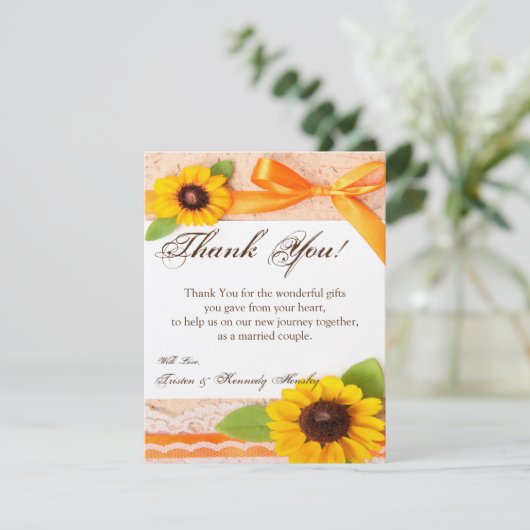 4x5 FLAT Bedankt Kaart Rustieke Zonnebloem Land (Staand voorkant)