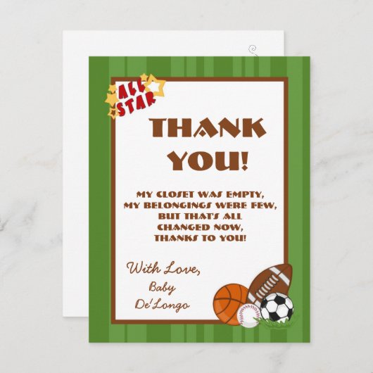 4x5 FLAT Carte de remerciements All-Star Green (Devant / Derrière)