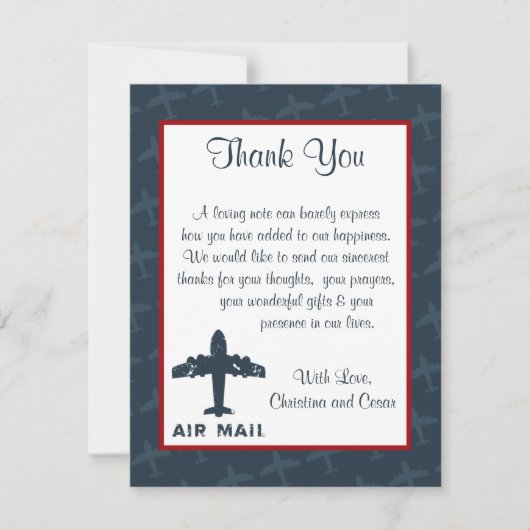 4x5 FLAT Carte de remerciements Avion Vol bleu/rou (Devant)