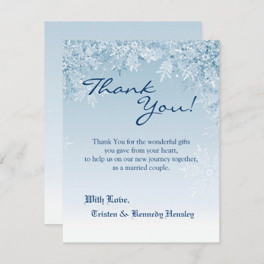 4x5 FLAT Carte de remerciements en cristal Snowfla (Devant / Derrière)