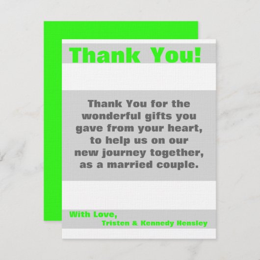 4x5 FLAT Carte de remerciements moderne néon vert (Devant / Derrière)