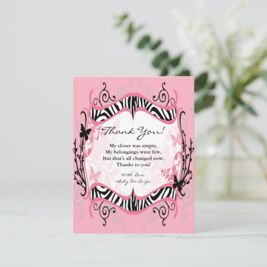 4x5 FLAT Carte de remerciements papillon Zebra Imp (Debout devant)