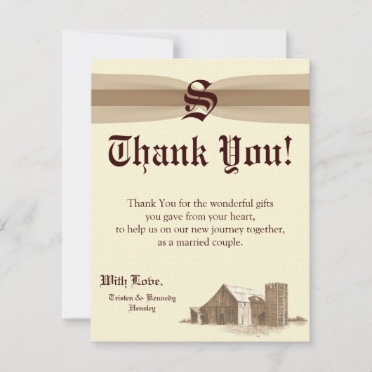 4x5 FLAT Carte de remerciements Vintage Country Gr (Devant)