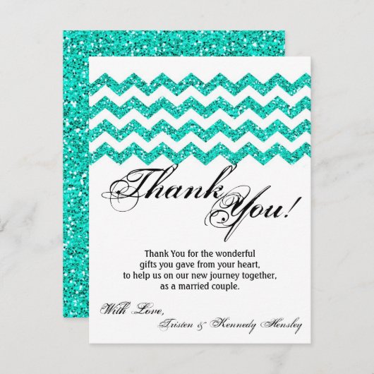 4x5 FLAT Dank u kaart Blauwgroen Glitter Chevron S (Voorkant / Achterkant)