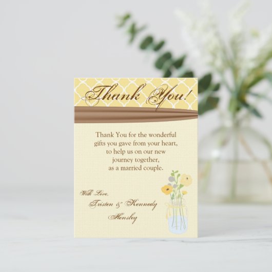 4x5 FLAT Dank u kaart Country Mason Jar Bloemen (Staand voorkant)