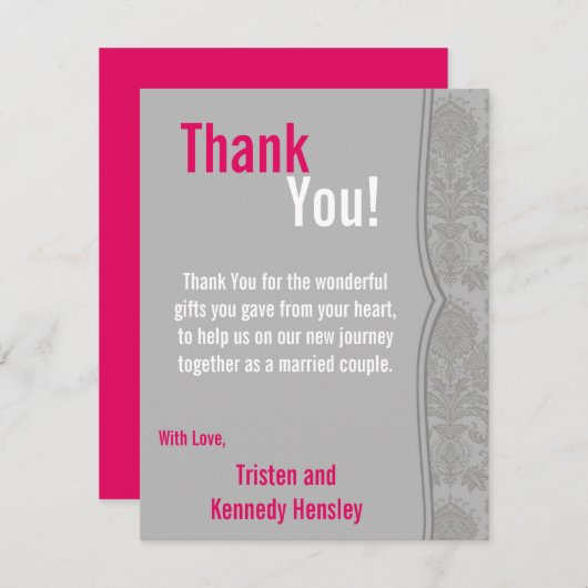 4x5 FLAT Dank u kaart Modern grijs Damask Kant (Voorkant / Achterkant)