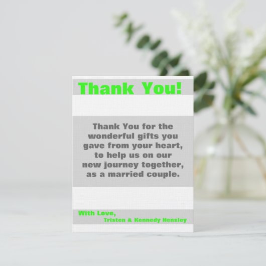 4x5 FLAT Dank u kaart Modern Neon Stripe Groen (Staand voorkant)