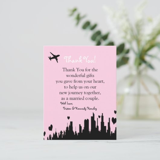 4x5 FLAT Dank u Kaart Roze Stad Lijn (Staand voorkant)