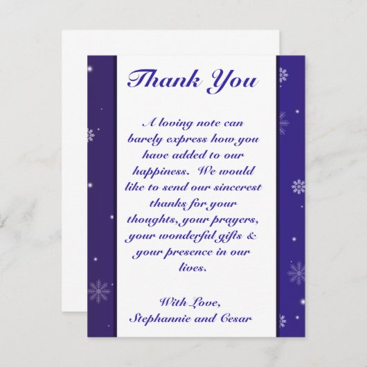 4x5 FLAT Dank u kaart witte sneeuw vlokken (Voorkant / Achterkant)