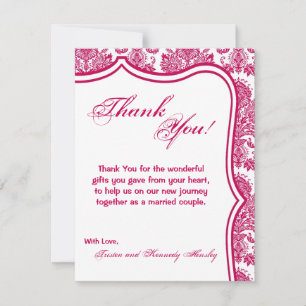 4x5 FLAT - Hartelijk dank voor Fusia White Damask  Bedankkaart