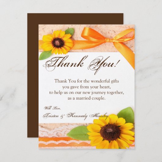 4x5 PLAT Carte de remerciements Tournesol rustique (Devant / Derrière)
