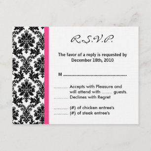 4x5 R.S.V.P. Antwoordkaart - Black Damask Hot Pink RSVP Kaartje