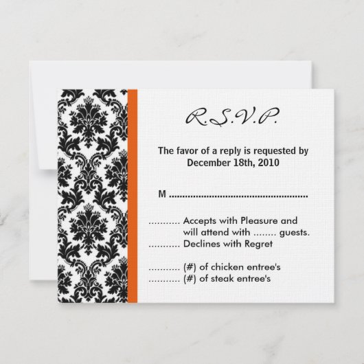 4x5 R.S.V.P. Reply Card - Black Damask Oranje RSVP (Voorkant)