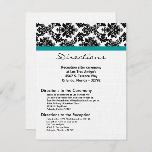 4x5 Routebeschrijving Kaart Zwart Damask Blauwgroe (Voorkant / Achterkant)