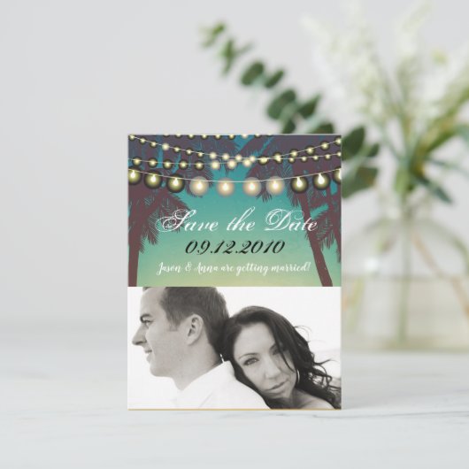 4x5 Save the Date Kaart Beach Sunset Palm Trees St (Staand voorkant)