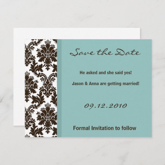 4x5 Save the Date Kaart - Bruin Damask Kant (Voorkant / Achterkant)