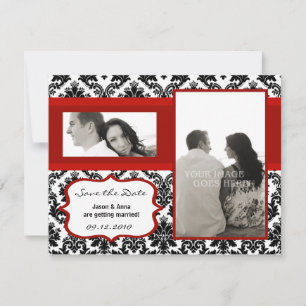 4x5 Save the Date Kaart - Zwart Damask & Rode Crim