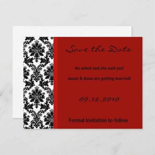 4x5 Save the Date Kaart - Zwart Damask & Rode Crim (Voorkant / Achterkant)