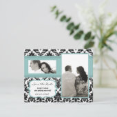 4x5 Save the Date Kaart Zwart Damast Blauw (Staand voorkant)