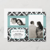 4x5 Save the Date Kaart Zwart Damast Blauw (Voorkant / Achterkant)