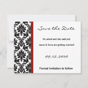 4x5 Save the Date Kaart - Zwarte Damast & Rode Pur