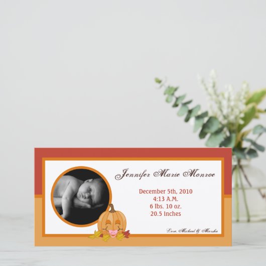 4x8 Automne Automne Citrouille Faire-part de naiss (Debout devant)