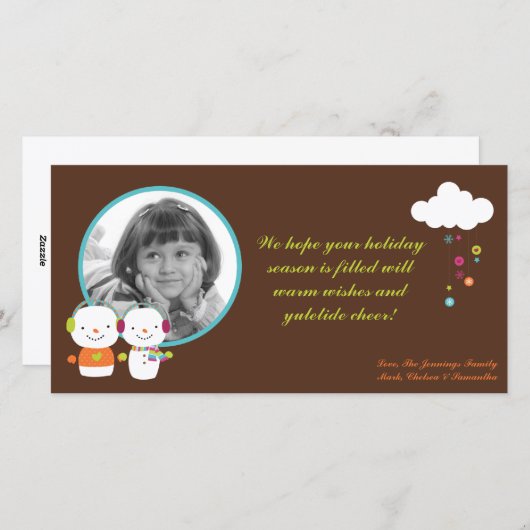 4x8 Carte de Noël moderne Snowman Snow Flake (Devant / Derrière)