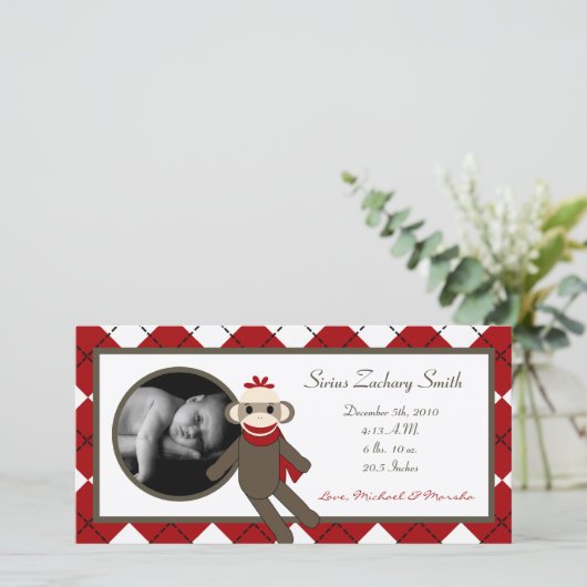 4x8 Faire-part de naissance de singe rouge (Debout devant)