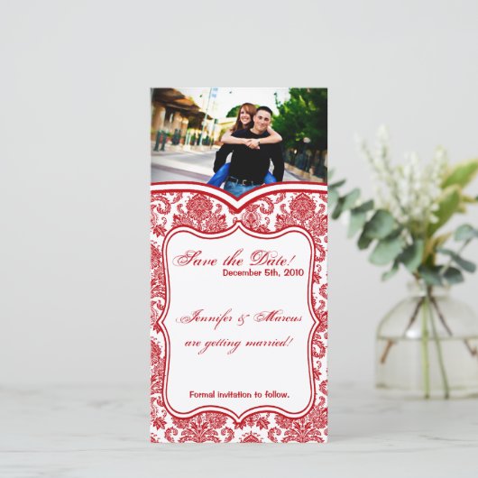 4x8 Fiançailles Faire-part Crimes rouges Damas bla (Debout devant)