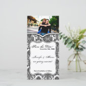 4x8 Fiançailles Faire-part noir blanc Damas Lac (Debout devant)