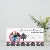 4x8 Fiançailles Faire-part noir Hot rose Damas (Debout devant)