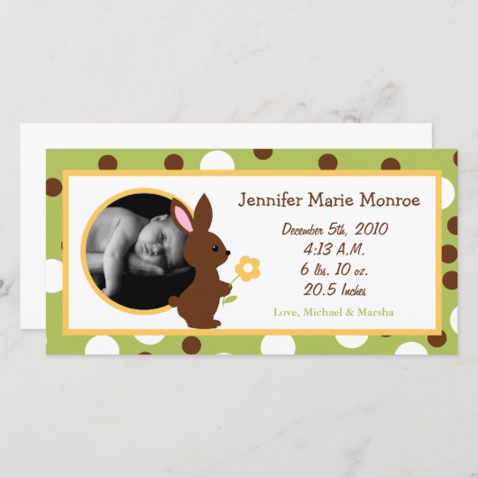 4x8 Forest Friends Bunny Geboorteaankondiging Aankondiging (Voorkant / Achterkant)