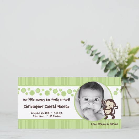 4x8 Green Pop Monkey Neut Foto Aankondiging Geboor (Staand voorkant)