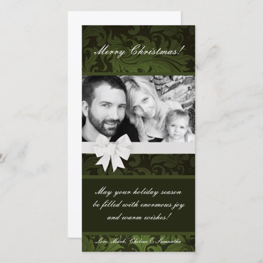 4x8 Groene Bloemboog Lint Foto Kerstkaart (Voorkant / Achterkant)