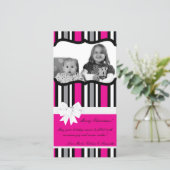 4x8 hete roze zwart gestreepte FOTO kerstkaart (Staand voorkant)